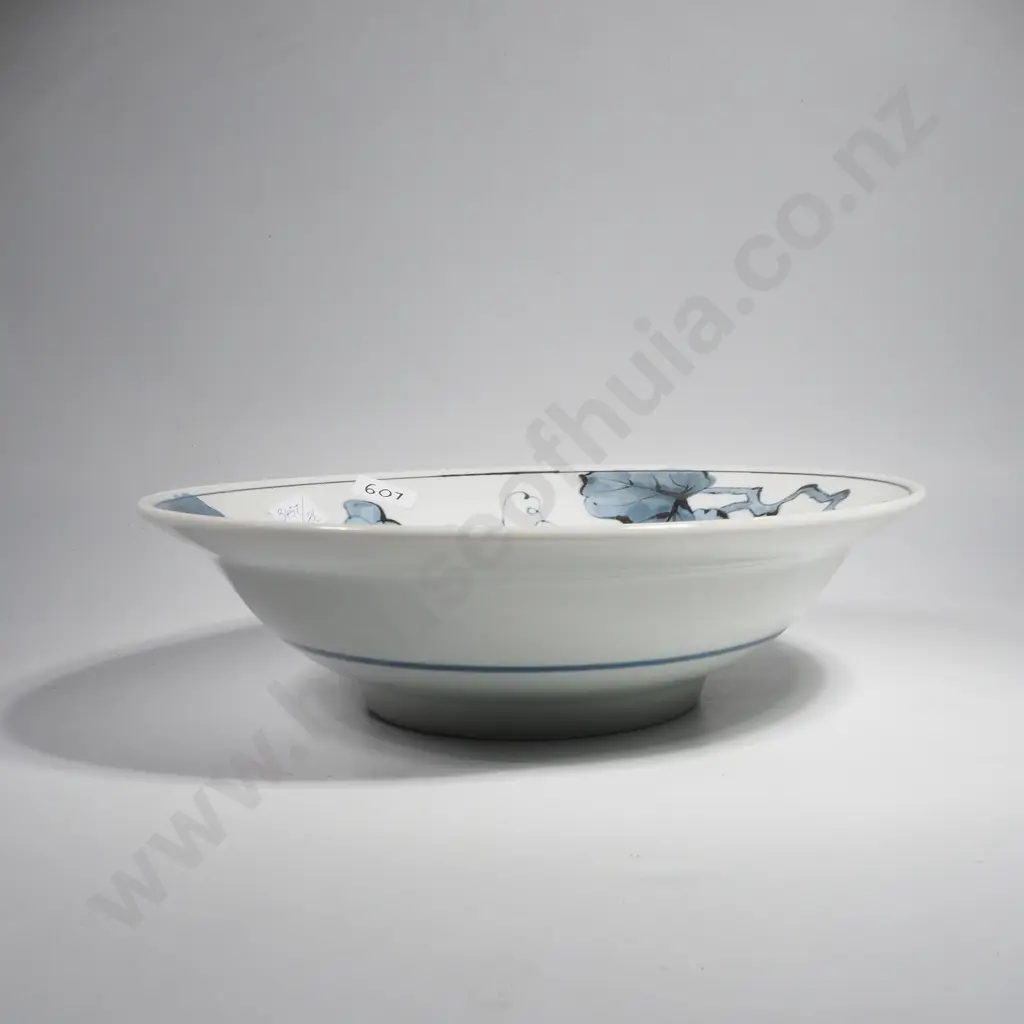 Modern Japanese Blue & White Ceramic Bowl - Grapevine Decoration Image 1++