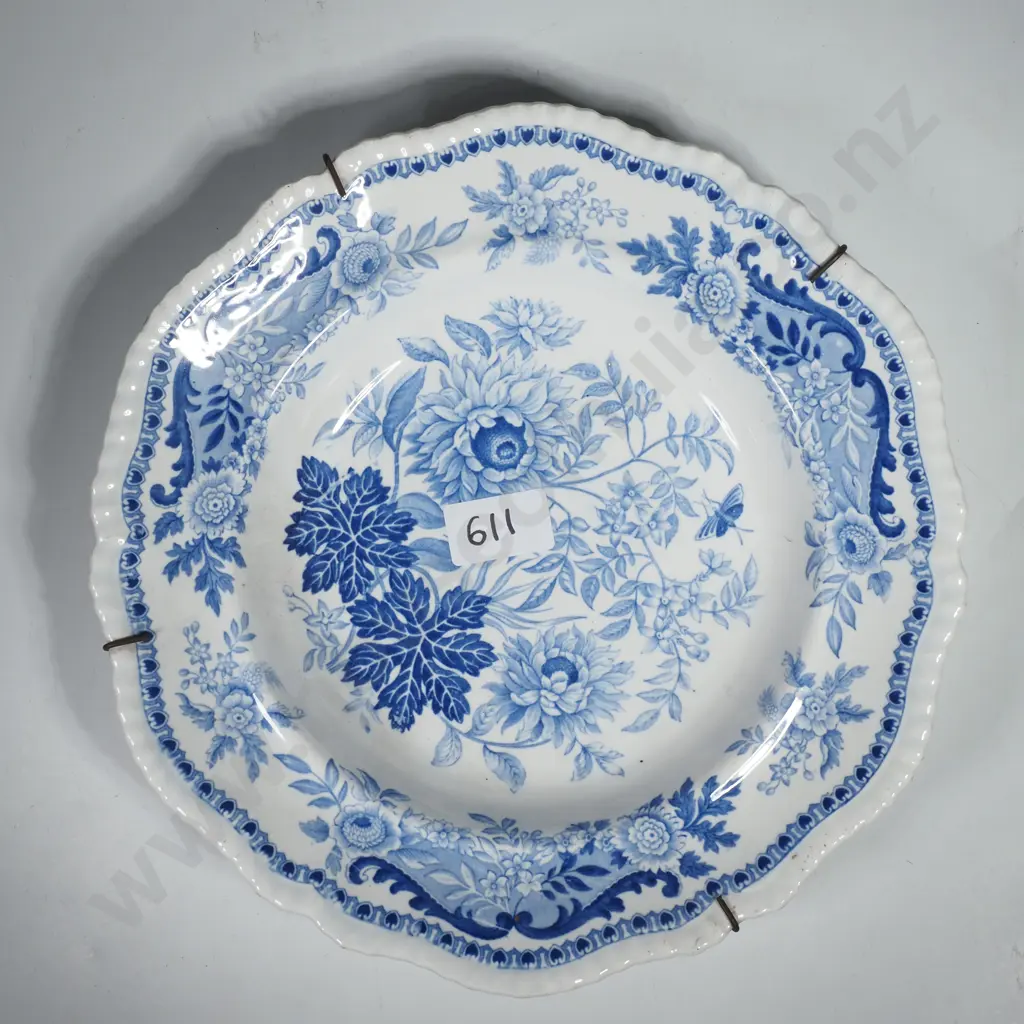 Antique Blue & White Spode Dish in the Jasmine Pattern w Gadrooned Rim Image 1++