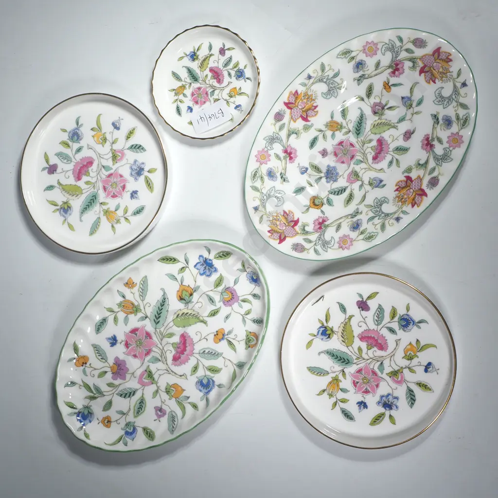 Five Minton China Dishes & Plates in the 'Haddon Hall' Pattern Image 1++
