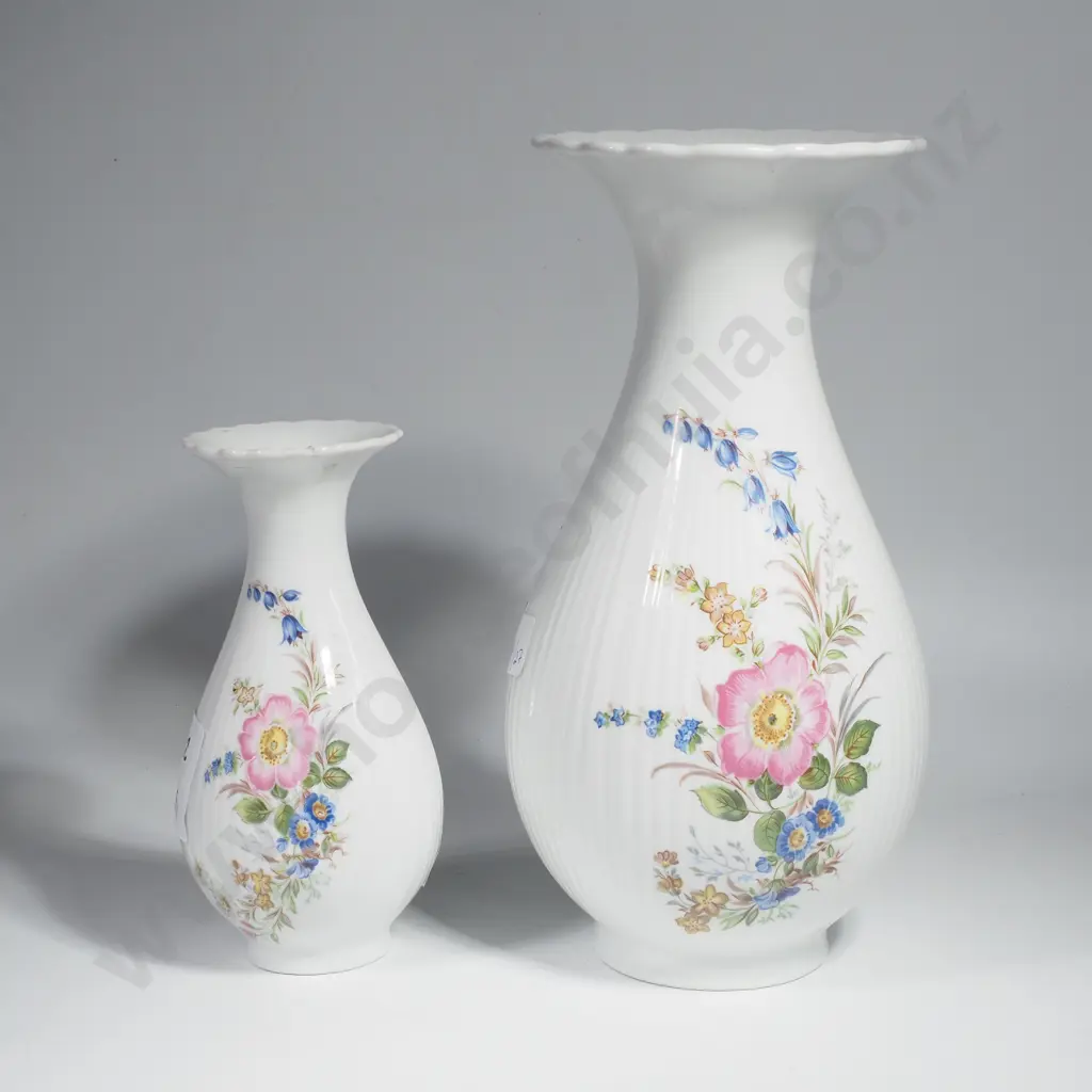 Two German Tirschenreuth Vases w Flowers on a White Ground Image 1++