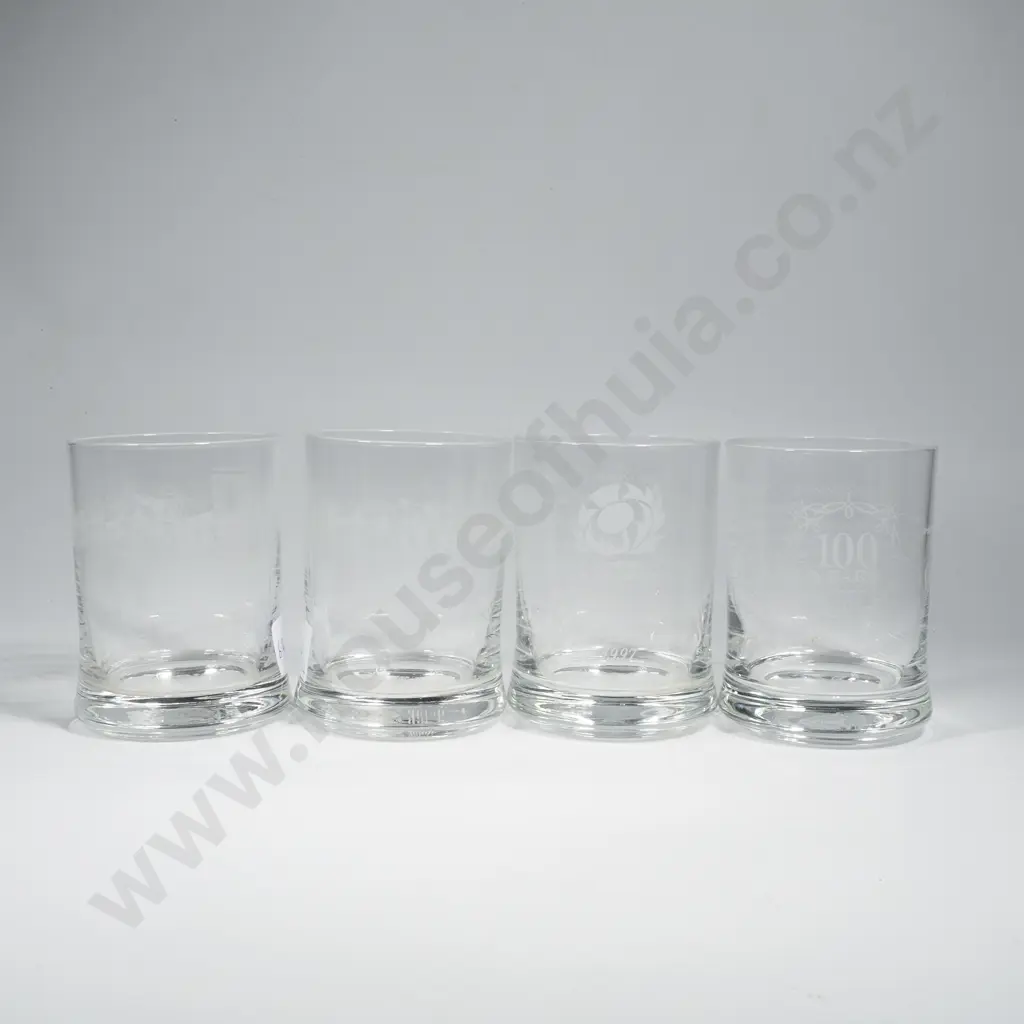Four Etched Famous Grouse Whisky Glasses Image 1++