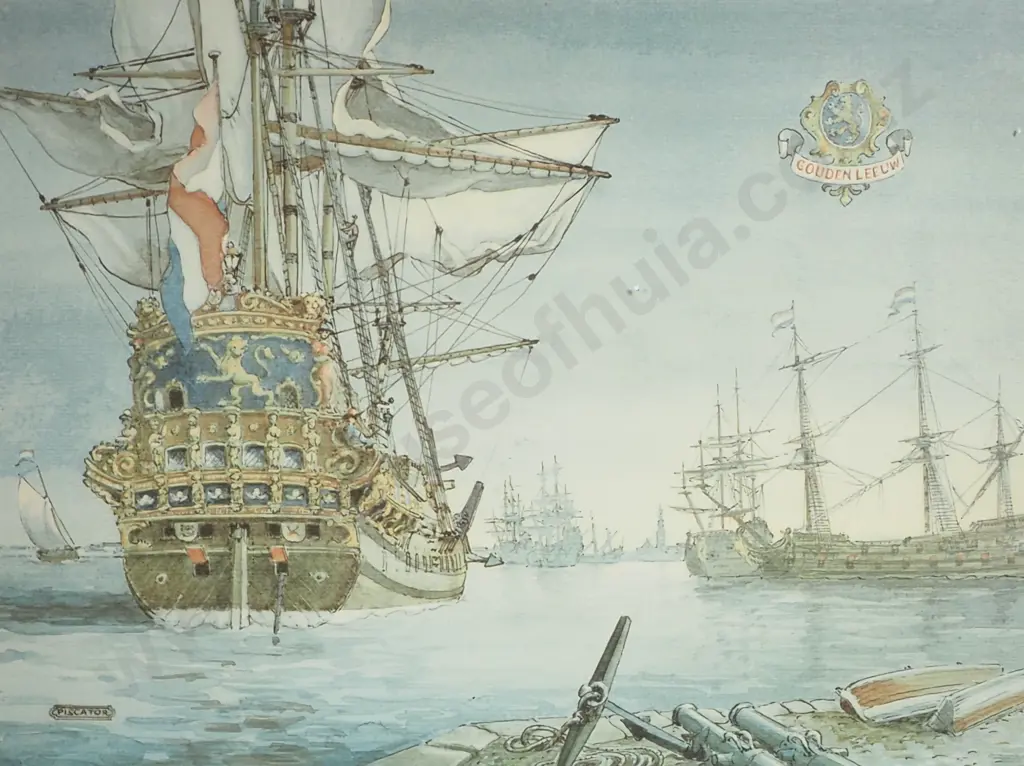 Harbour ship scene, Gouden Leeuw Ship print Image 1++