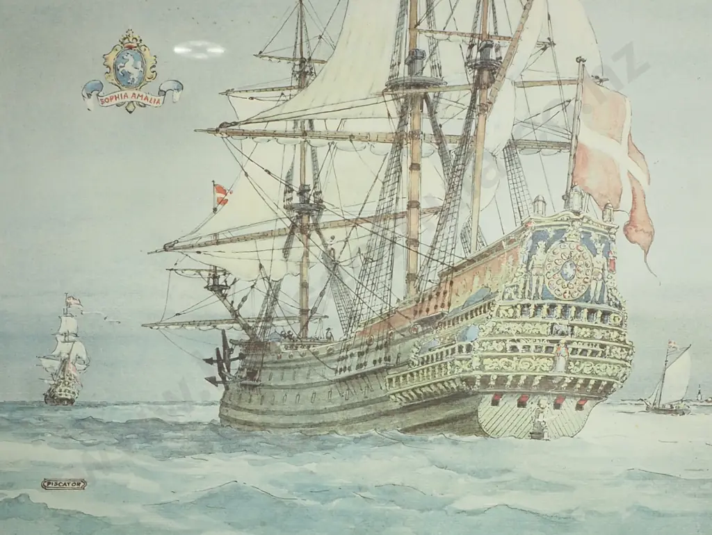 Coastal ship scene, Sophia Amalia Ship print Image 1++