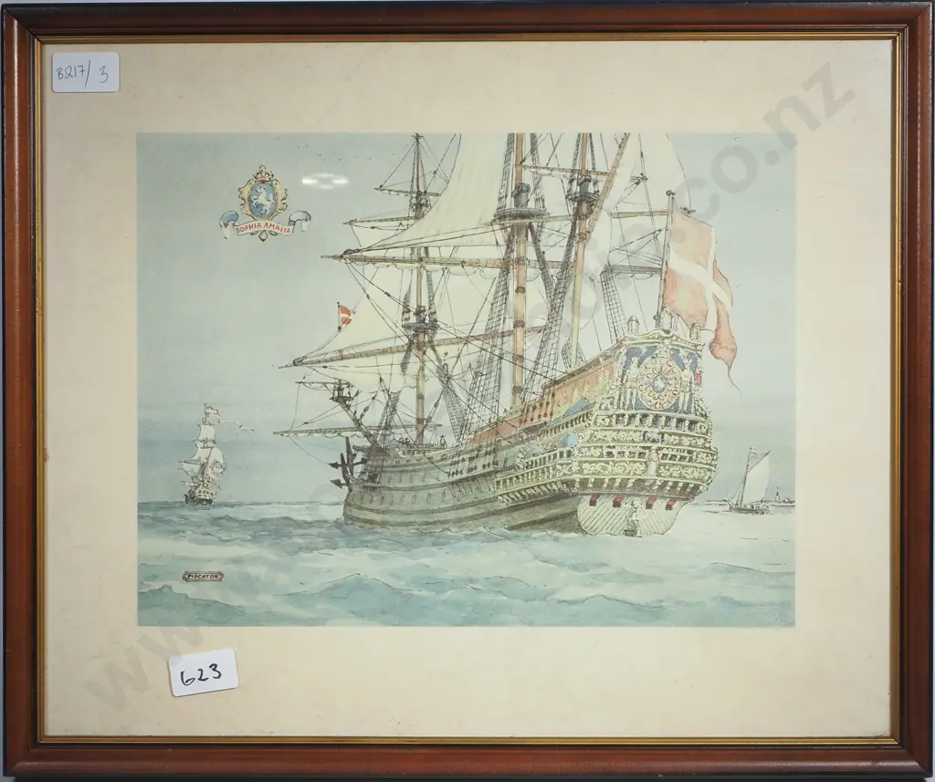 Coastal ship scene, Sophia Amalia Ship print Image 1++