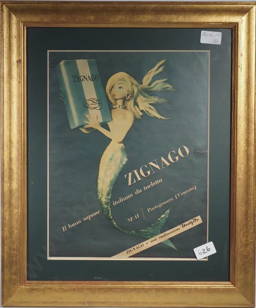 Framed Vintage Advertising Print - Sapone Zignago Soap. Circa 1950 Image 1++