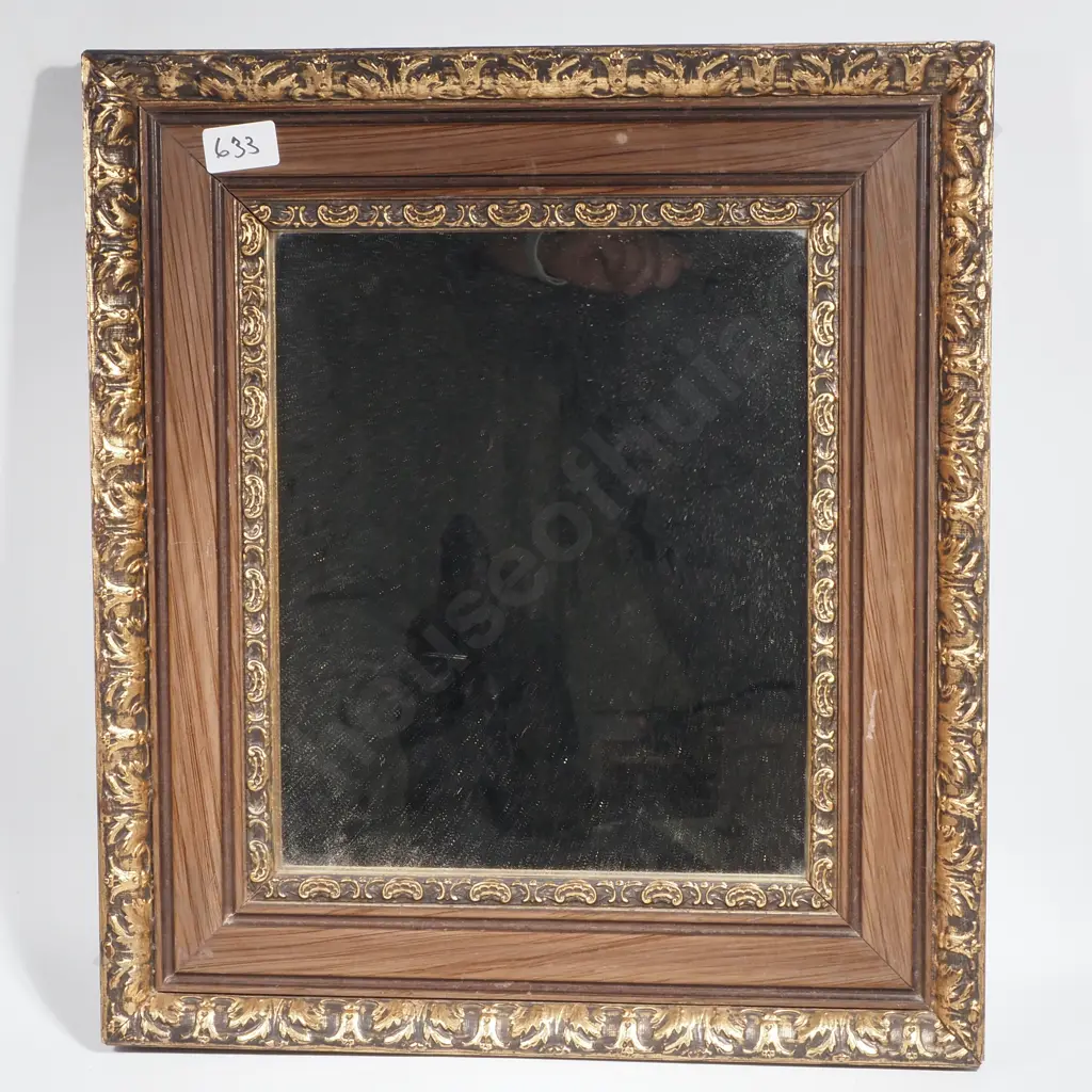 Antique Style Wall  Mirror w Ornate Gold Gilt Gesso Border & Faux Wood Liner Image 1++