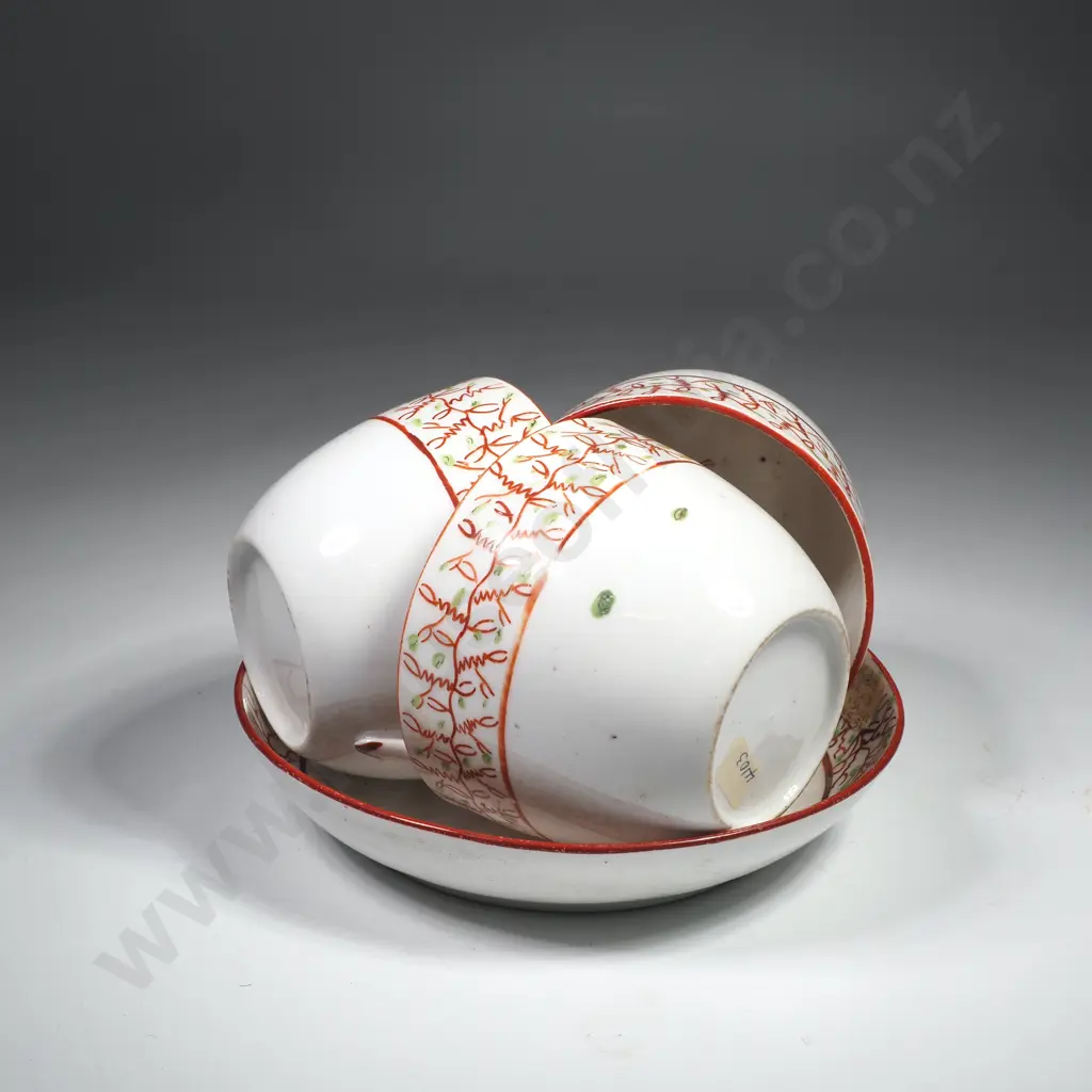 Three Cups & One Saucer Manufactured by Newhall Porcelain Co. Image 1++