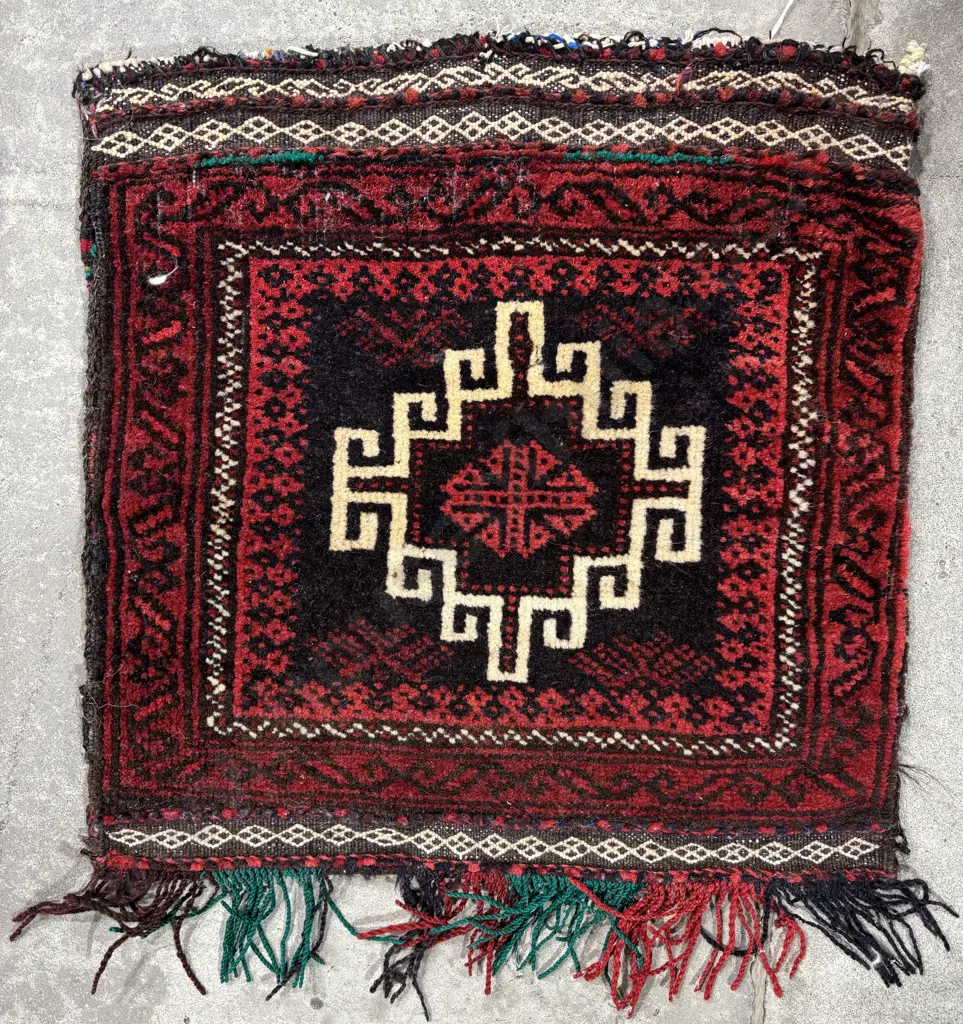 Small Afghan Hand Knotted Saddle Bag often Repurposed as Cushion Covers w Multi Colour Fringe Image 1++