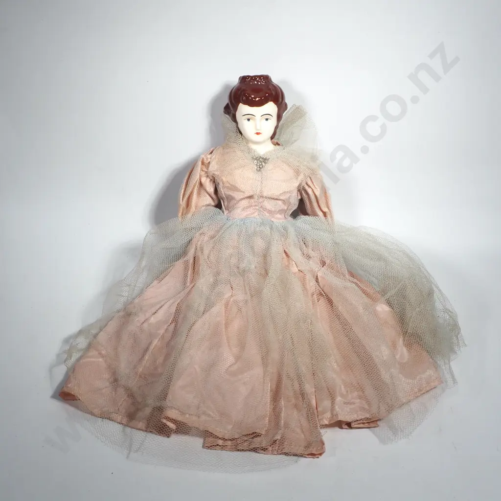 Vintage Porcelain Doll w Ruffled Lace and Layered Netting Image 1++