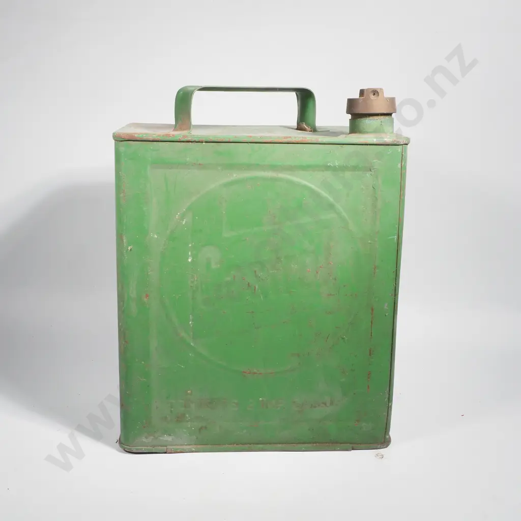 Vintage Green Castrol 2 Imperial Gallon Metal Oil or Petrol Can, Circa 1930 w Embossed Castrol Logo on Can Image 1++