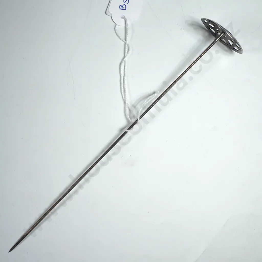 Silver Tone Hatpin w Flat Decorative Open  Pierced Work Top Image 1++