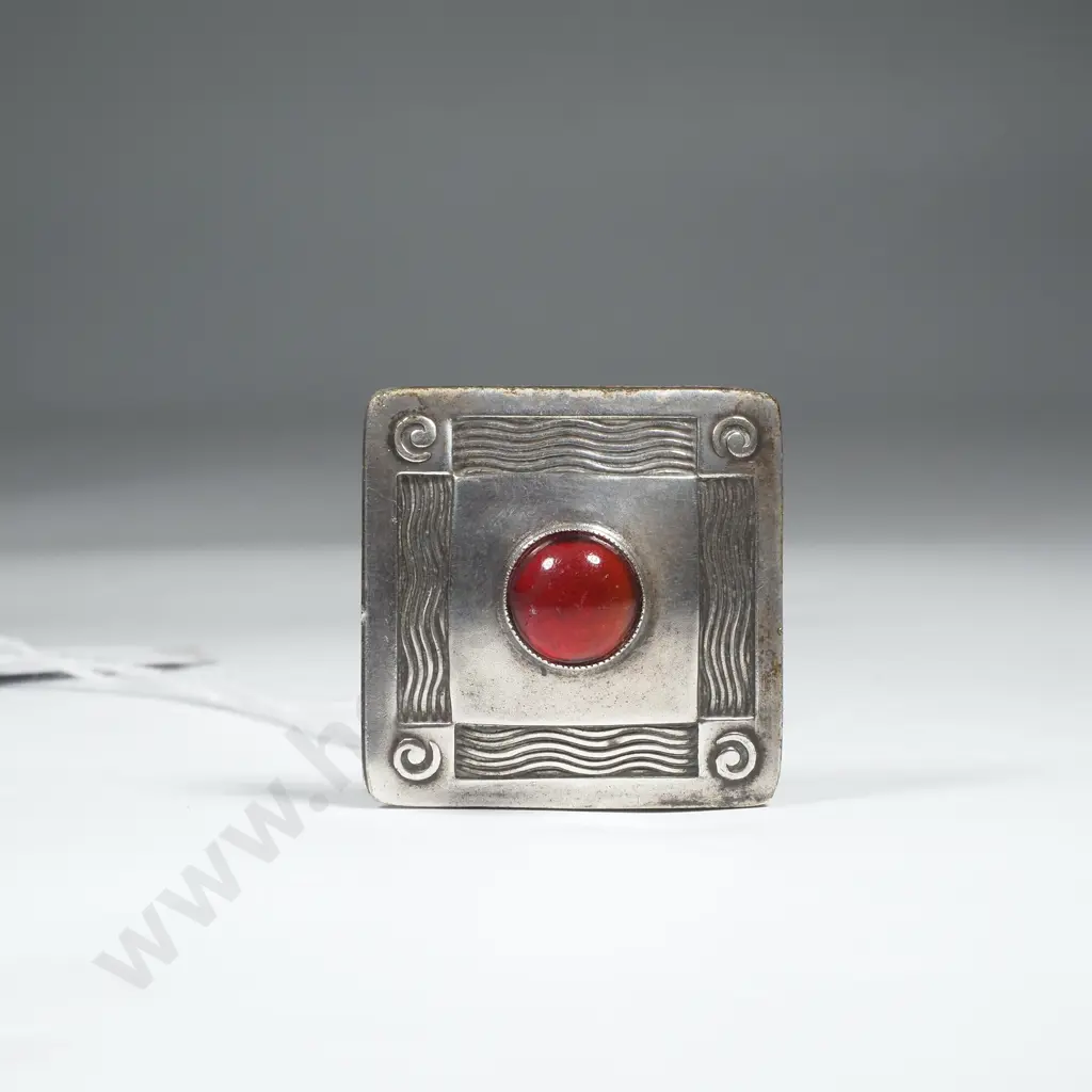 Silver Tone Hatpin w Square Geometric Head & Central Red Stone Image 1++