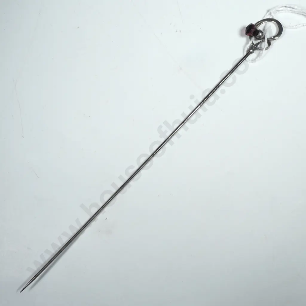 Edwardian Sterling Silver & Amethyst Coloured Thistle Hat pin w  Loop Image 1++