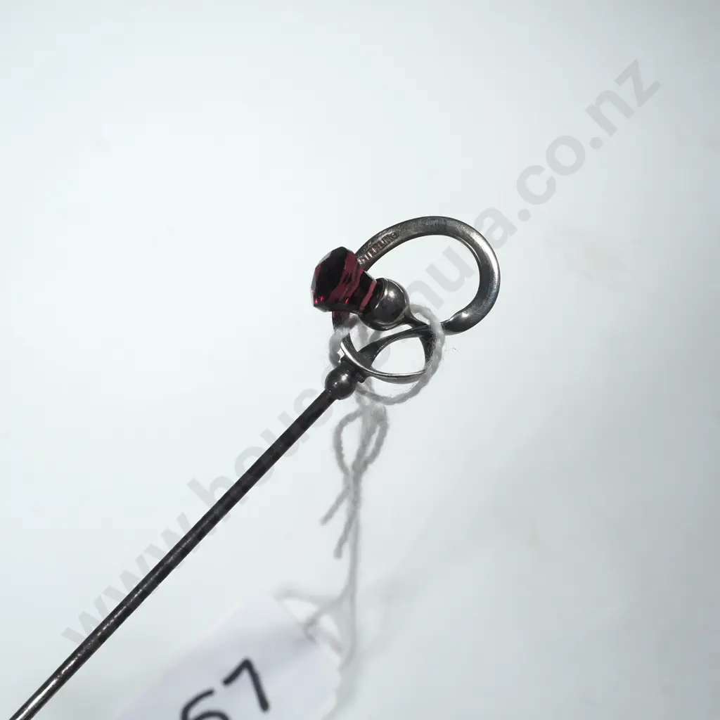 Edwardian Sterling Silver & Amethyst Coloured Thistle Hat pin w  Loop Image 1++