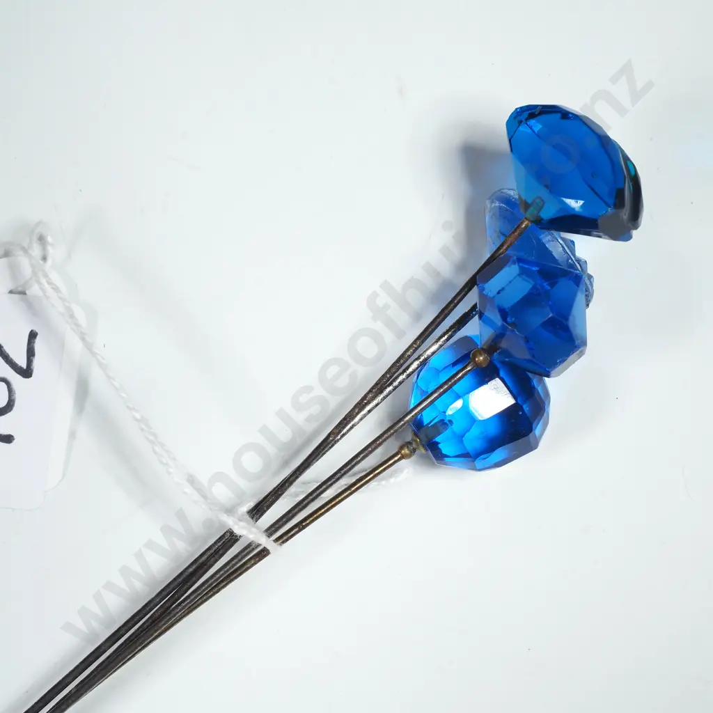 Collection of Four Vintage  Clear Blue Faceted Glass & Plastic Hatpins Image 1++