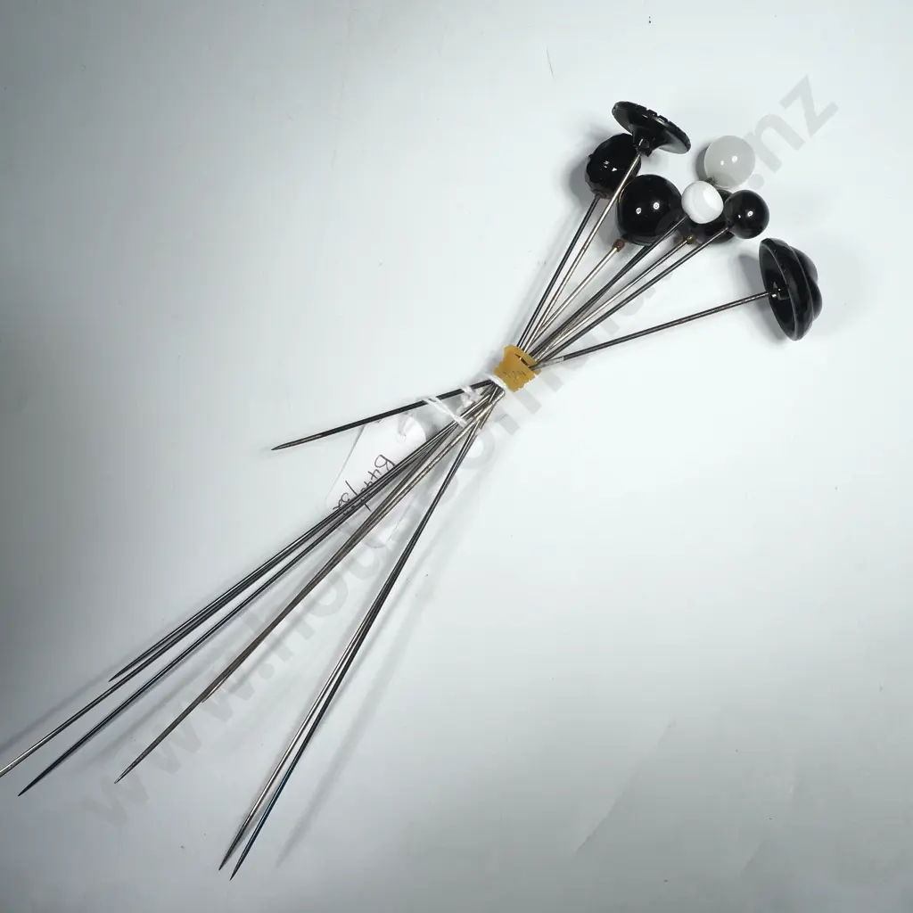 Eight Hatpins w Black & Opaque White Glass Hatpins w Various Shaped Ends Image 1++
