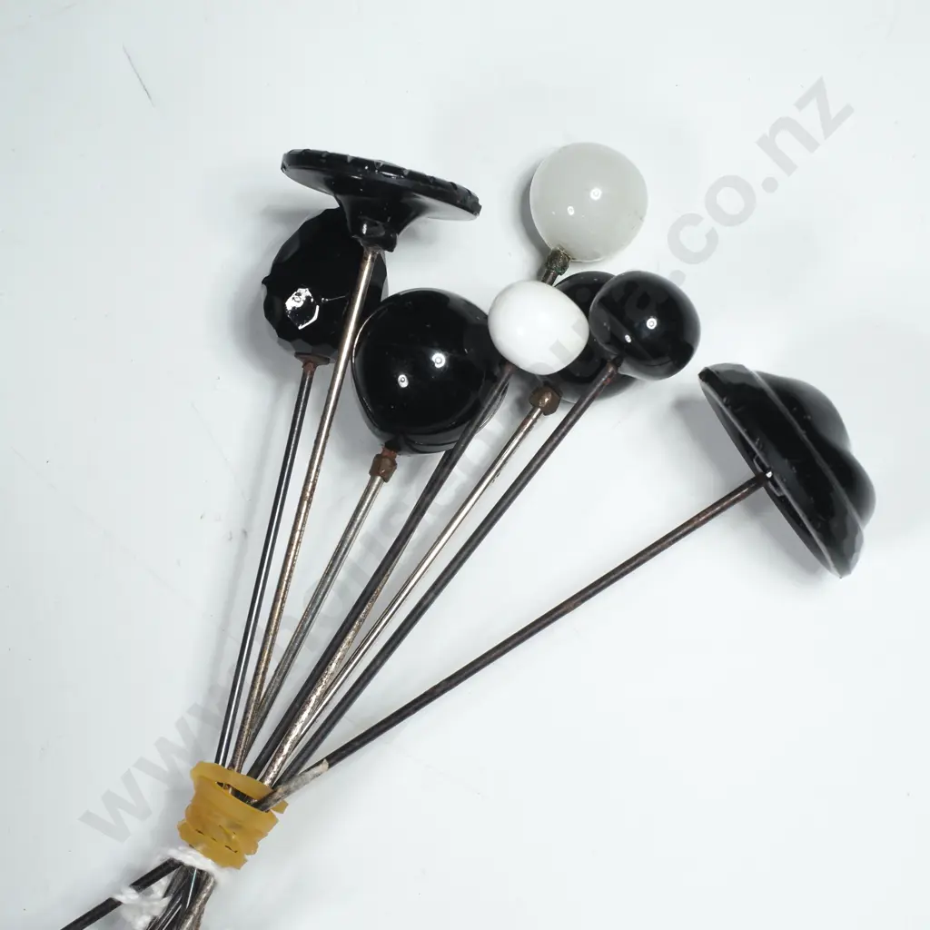 Eight Hatpins w Black & Opaque White Glass Hatpins w Various Shaped Ends Image 1++