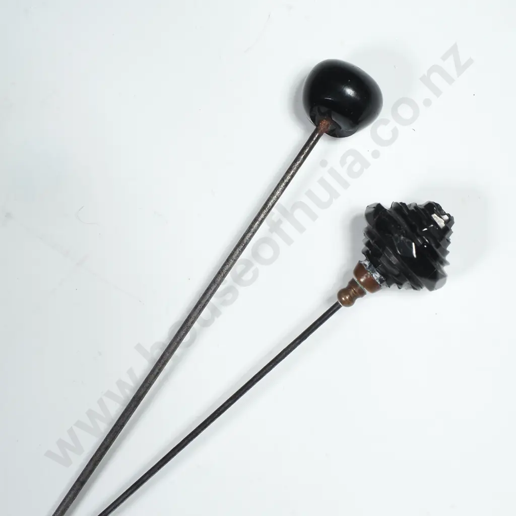 Two Black Glass Hatpins, One w Faceted Terminal Image 1++