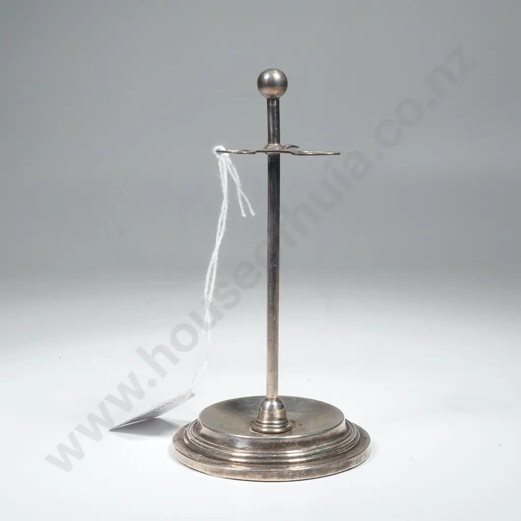 Sterling Silver Hatpin Holder w Circular Base w Vertical Central Column & Three Looped Supports Image 1++