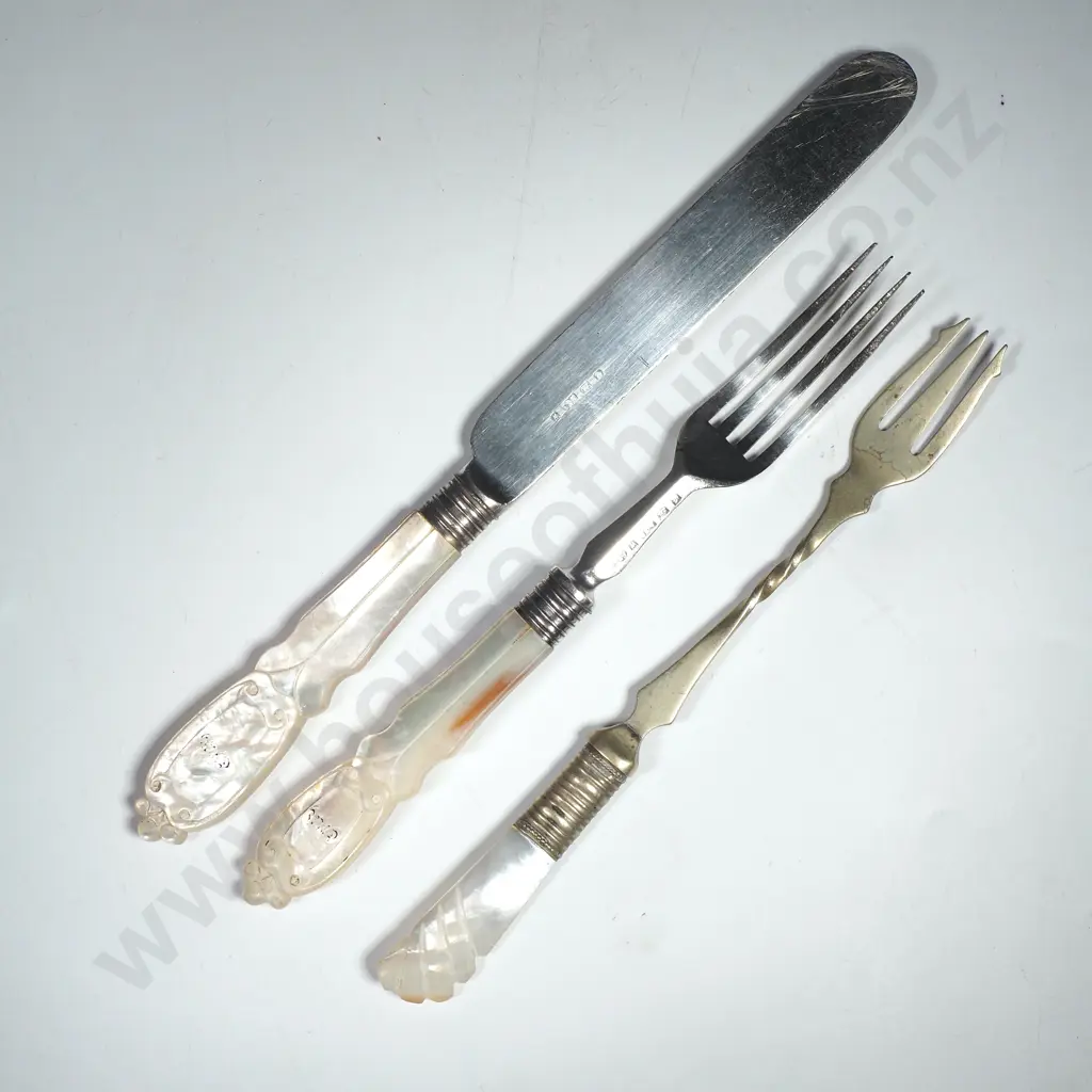 Three MOP Handled S/P Knife, Fork / Trident  Image 1++