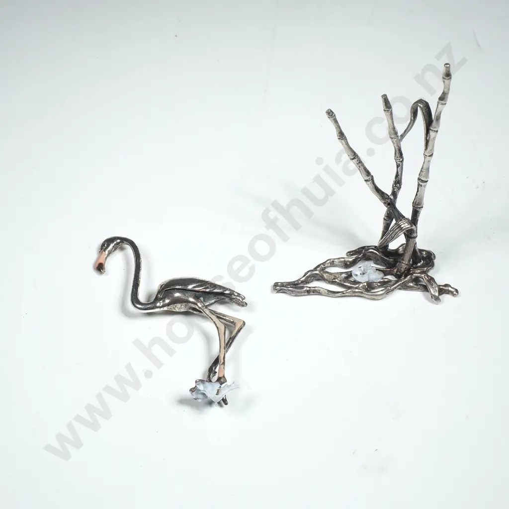 Sterling Silver Crane & Bamboo Ornament A/F - 24.5 Grams Image 1++