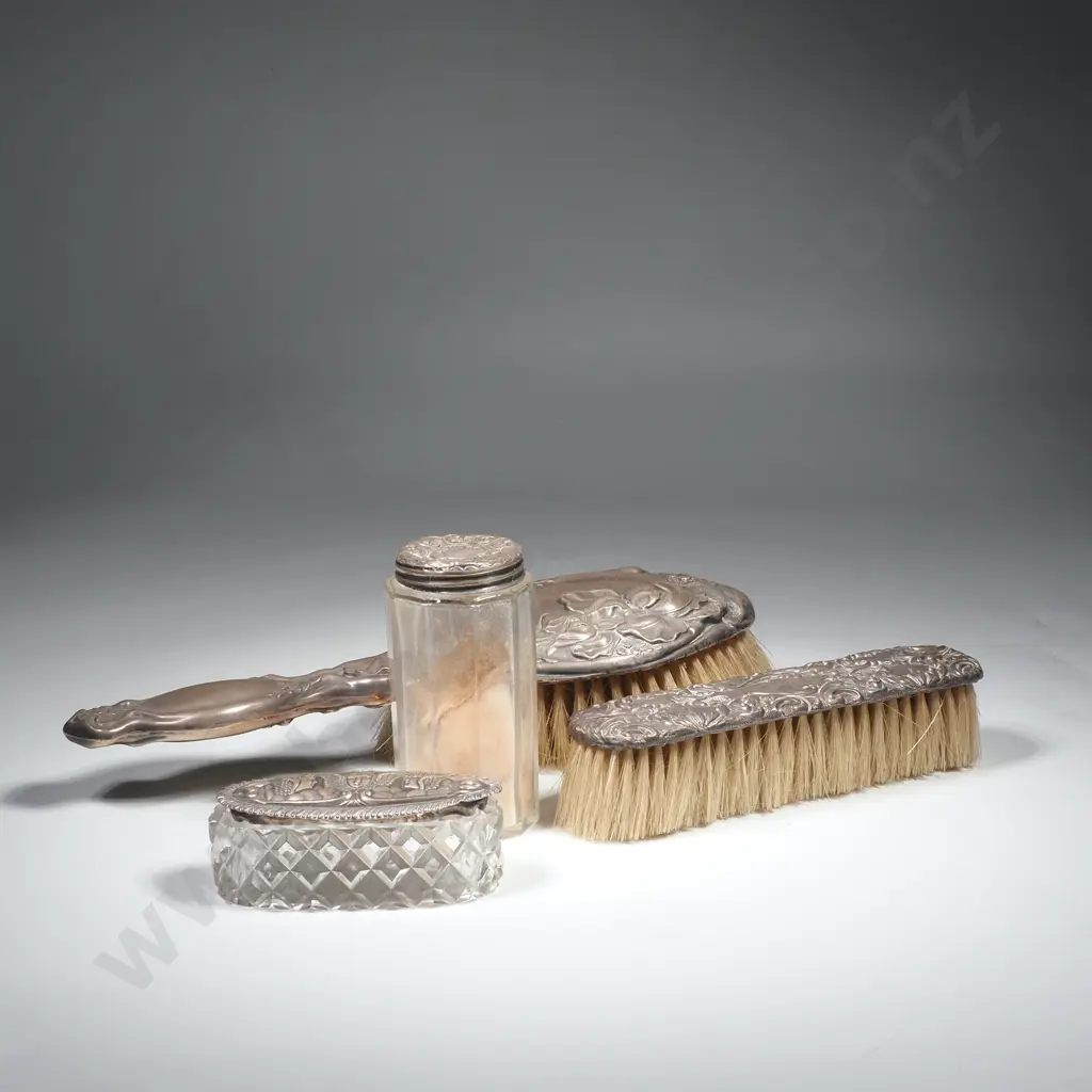 Sterling Silver Topped Toilet Jar , Sterling Trinket Box Lid  & Sterling Clad Clothes Brush & Hairbrush  ( All A/F) Image 1++