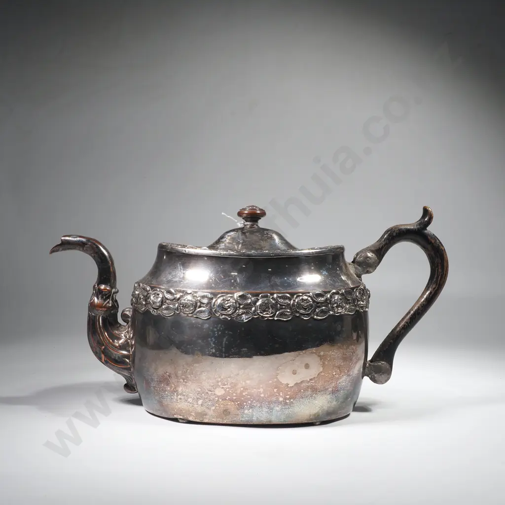 Sheffield Plate Teapot w Wooden Handle Image 1++