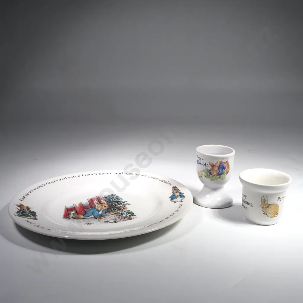 Wedgwood Childs' Plate Featuring Peter Rabbit, a Wedgwood Egg Cup & another Egg Cup w Peter Rabbit by Frederick Warne Image 1++