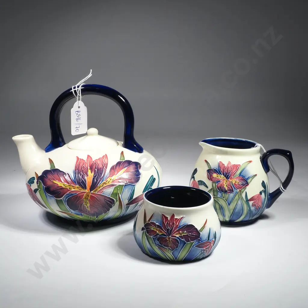 Old Tupton Ware Tubelined Teapot, Sugar Bowl & Milk Jug w Iris Decoration Image 1++