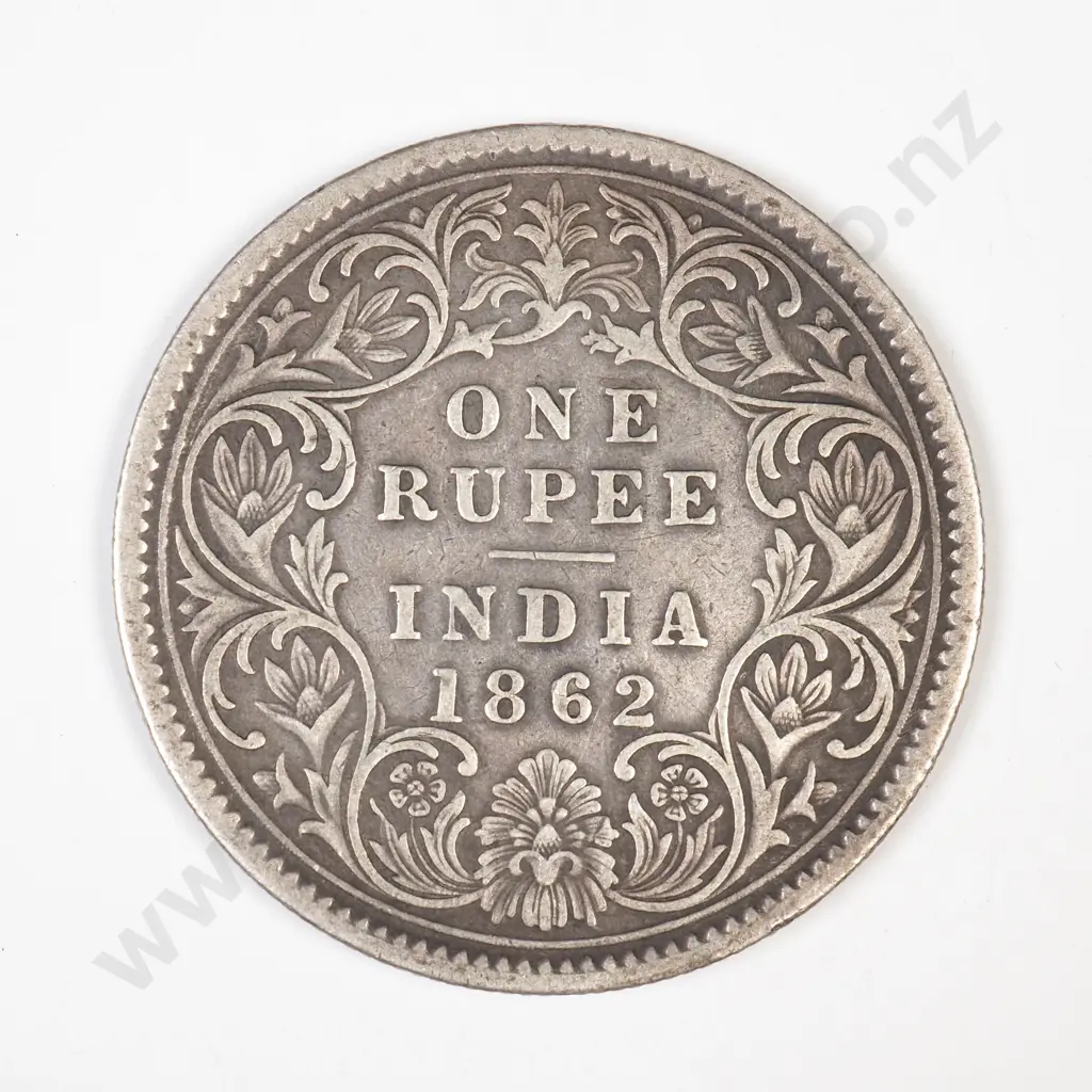 1862 India One Rupee Silver Coin Image 1++