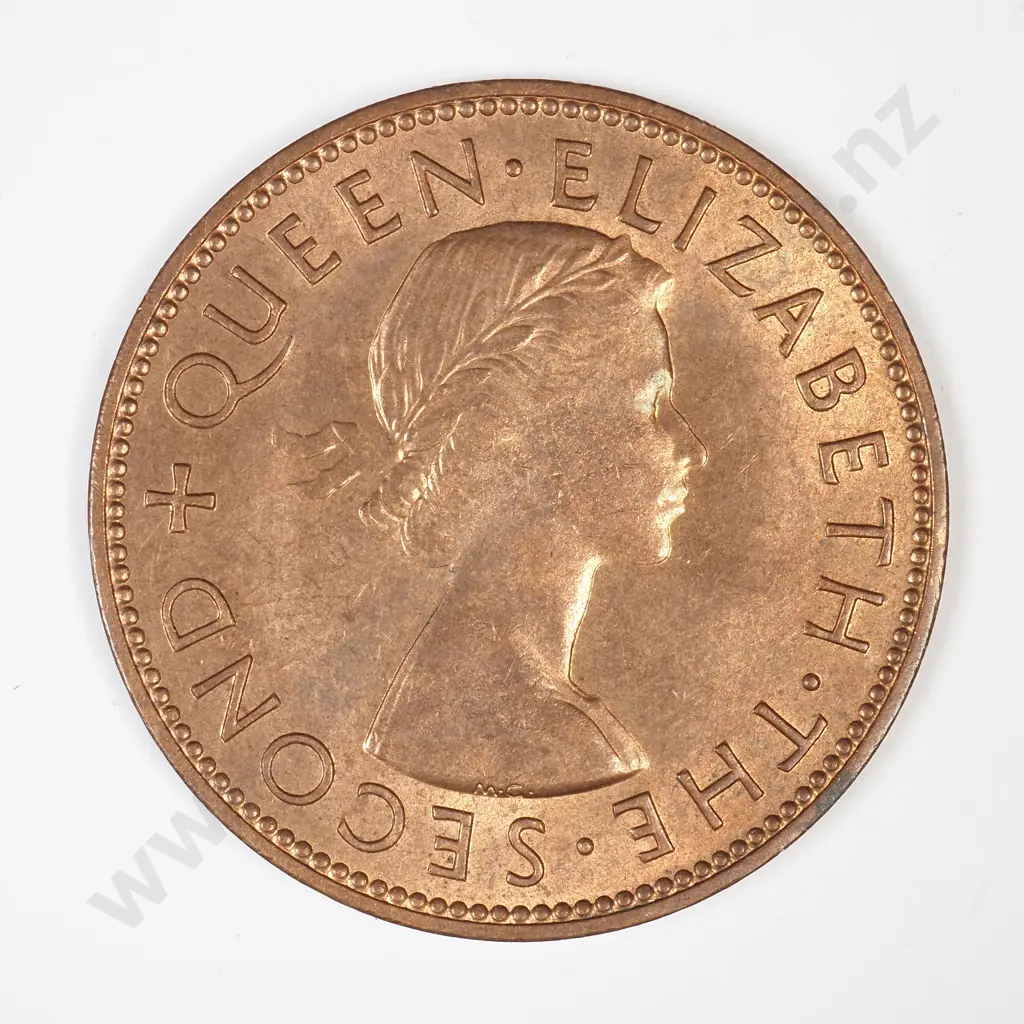 1956 New Zealand Strapless Penny w Some Mint Lustre Image 1++