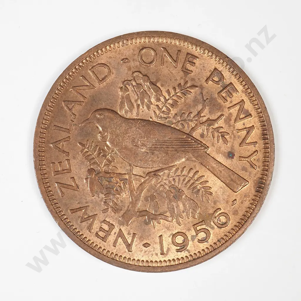 1956 New Zealand Strapless Penny w Some Mint Lustre Image 1++