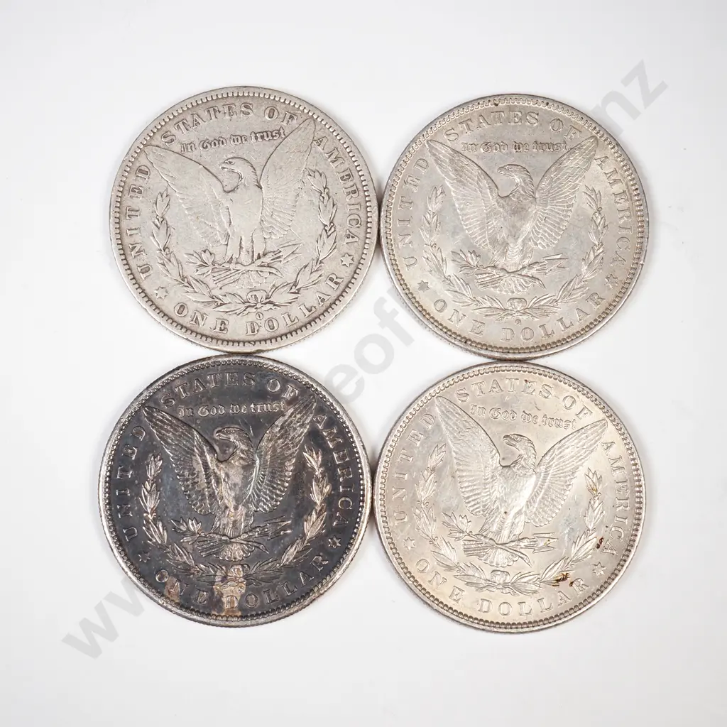 4 x USA Morgan silver dollars, 1880 O, 1881 O, 1897 S, 1898 Image 1++