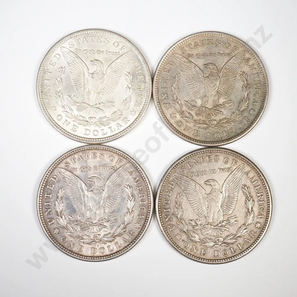 4 x USA Morgan silver dollars, 2 x 1921, 1921 D, 1921 S Image 1++