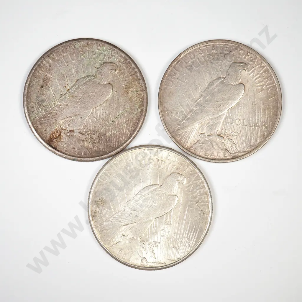 3 x USA Peace silver dollars, 1922 D, 1922 S, 1923 S Image 1++