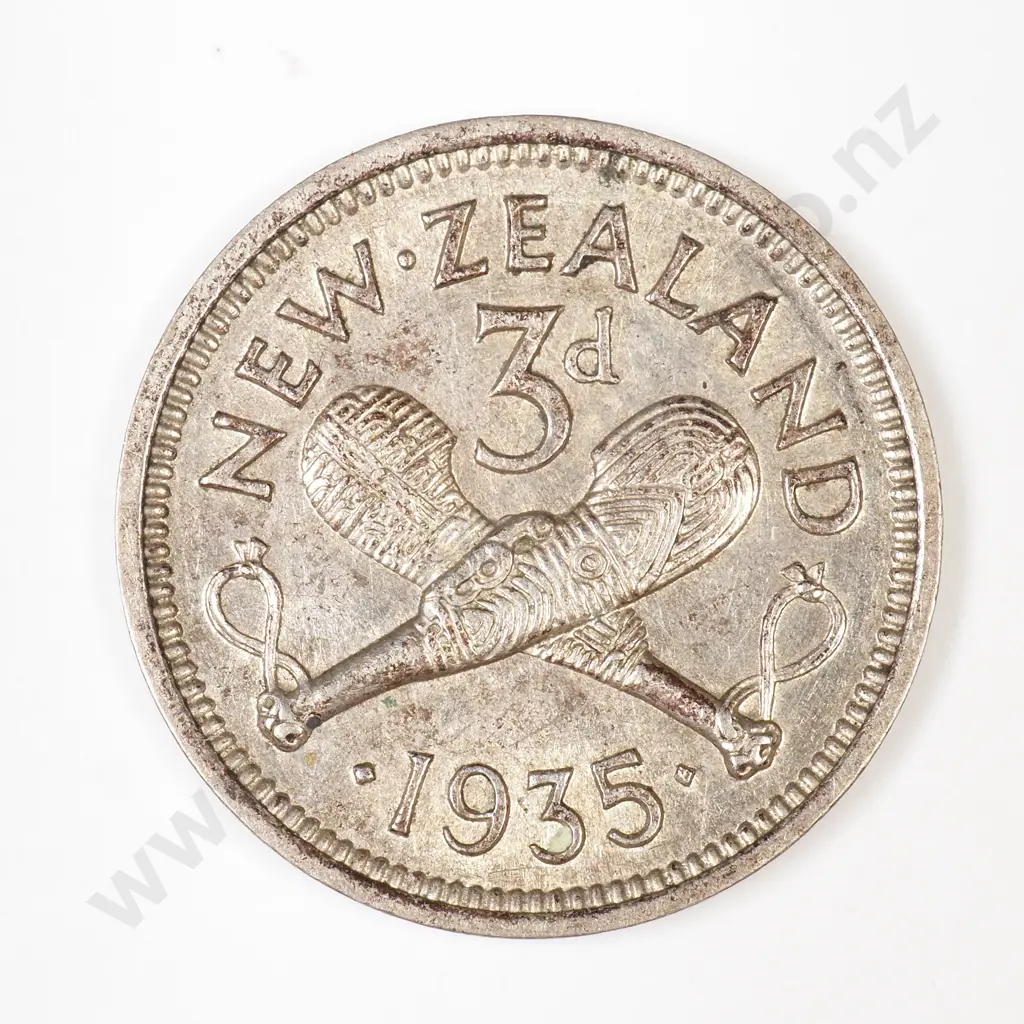NZ 1935 Threepence Coin Image 1++