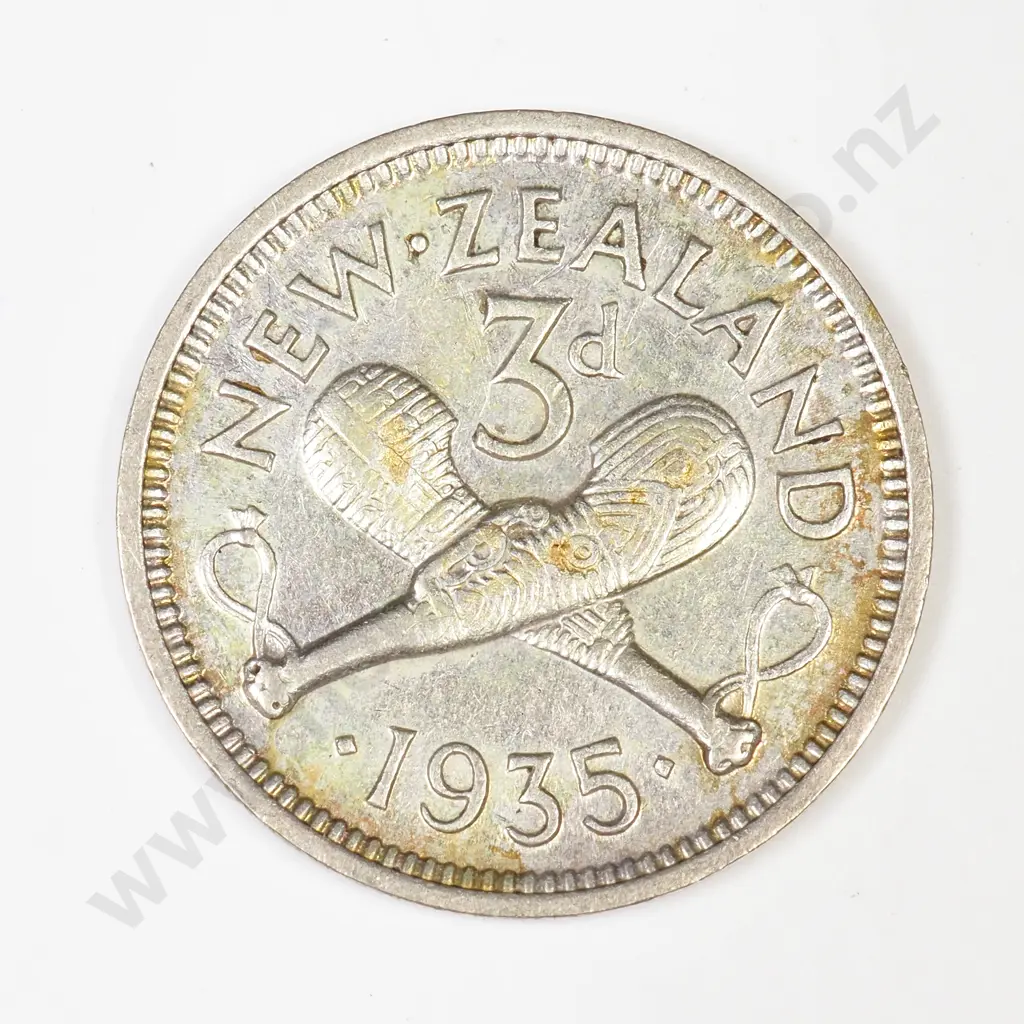 NZ 1935 Threepence Coin Image 1++