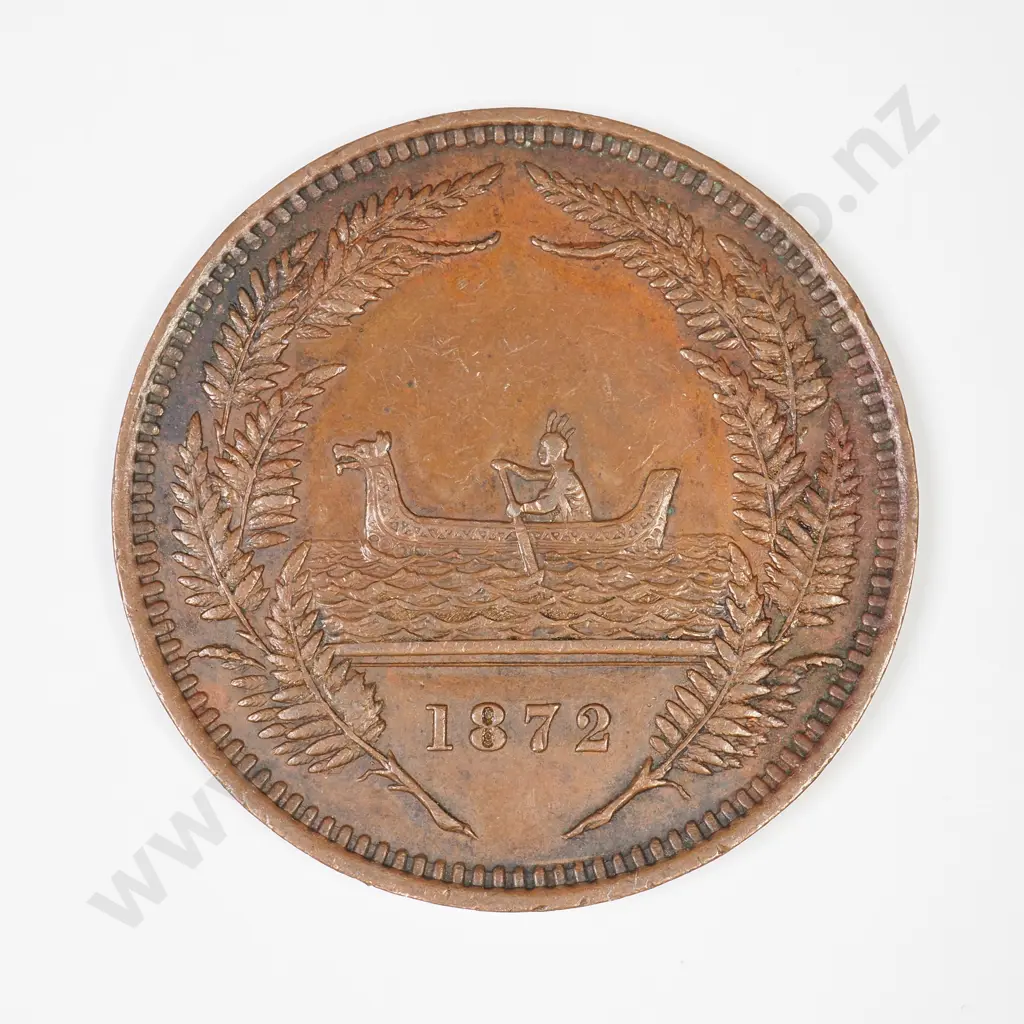 One penny copper trade token, R. Gratten, Thame’s Hotel, Auckland, 1872, very fine or better, C.V $90+ Image 1++