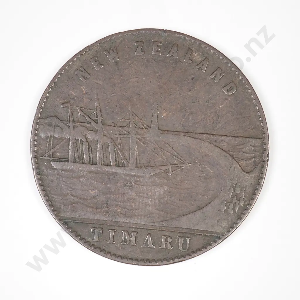 One penny copper trade token, Clarkson & Turnbull, Timaru,1865, fine or better, C.V $60+ Image 1++