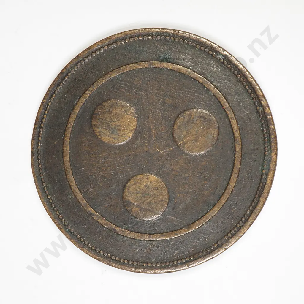One penny brass trade token, Morris Marks, Auckland, ND, fine or better, C.V $550+ Image 1++