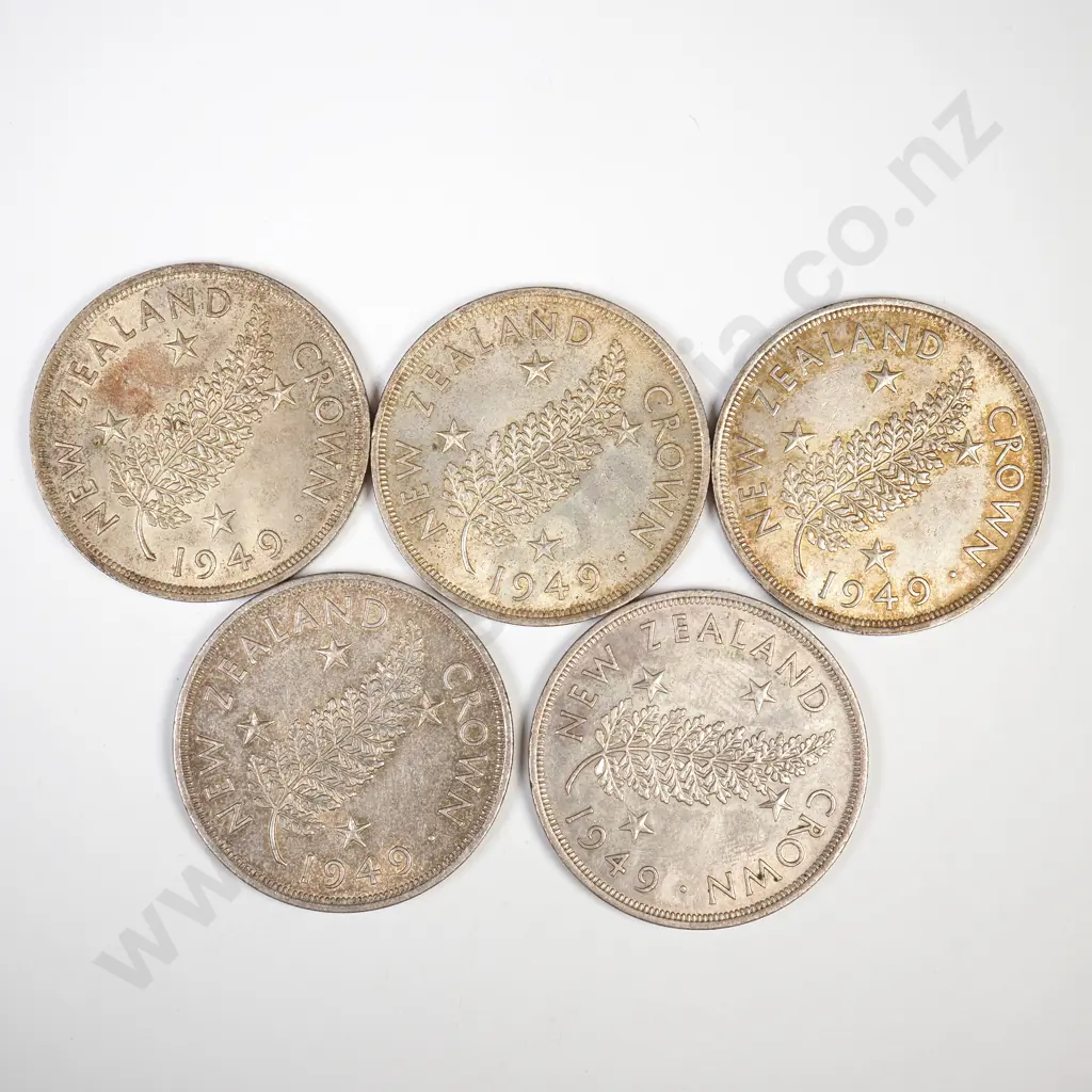 5 x 1949 silver crowns, very fine or better, toned or dirty Image 1++