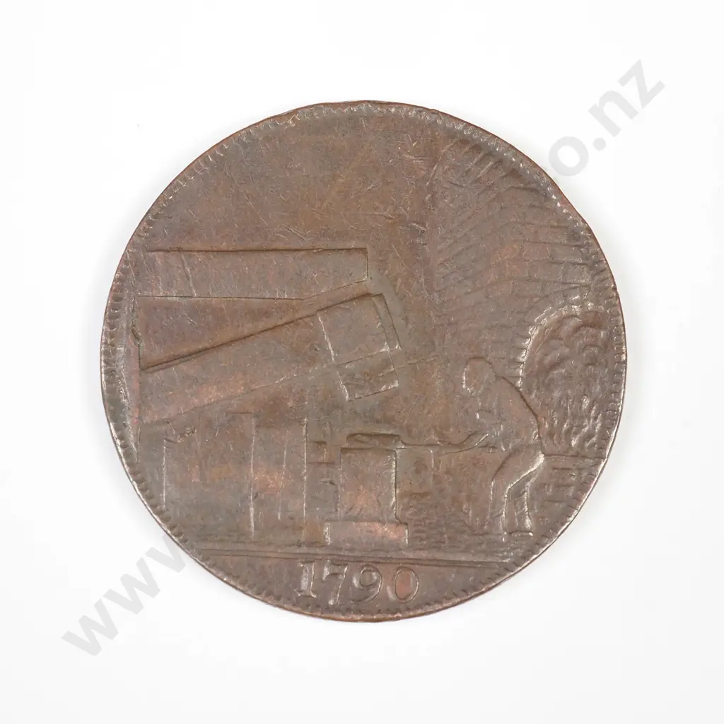 UK 1790 Half Penny Token – John Wilkinson Iron Master. Edge inscribed with the text “WILLEY SNEDSHILL BERSHAM BRADLEY” Image 1++