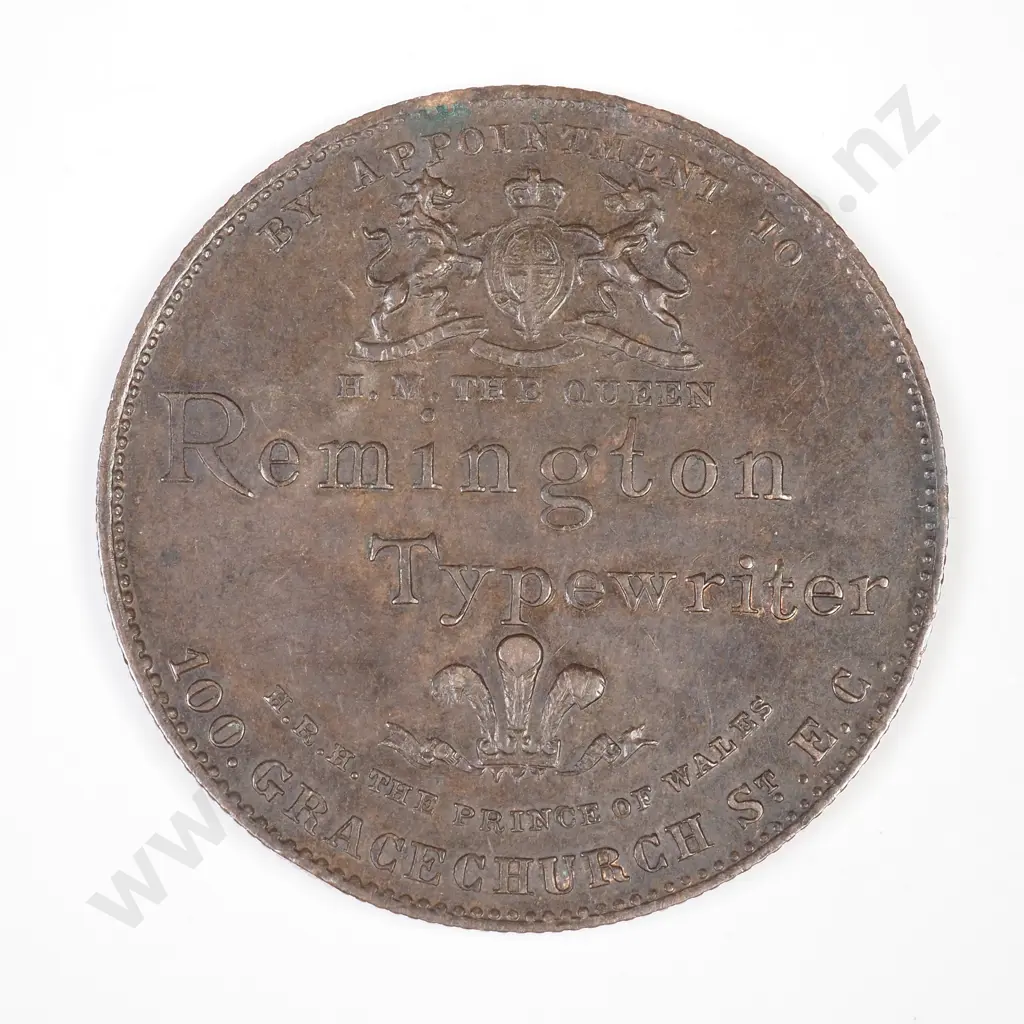 UK 1896 Remington Typewriter Token. Obverse: four generations of the Royal Family Image 1++