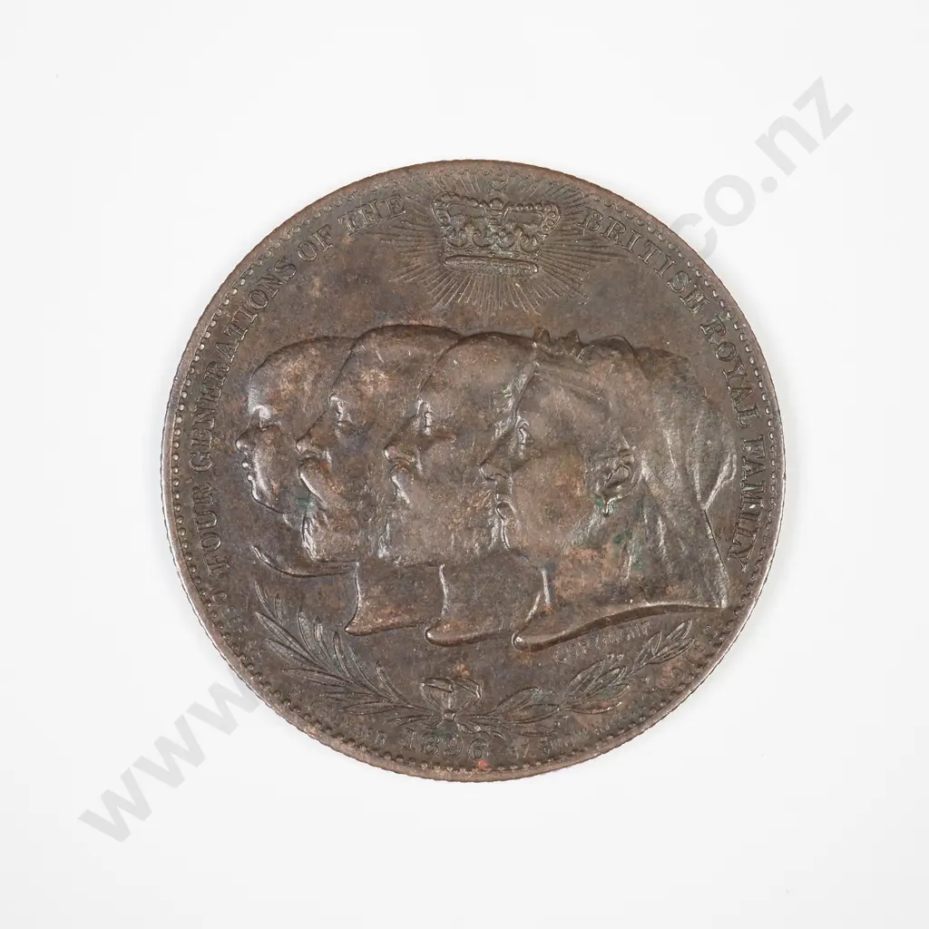 UK 1896 Remington Typewriter Token. Obverse: four generations of the Royal Family Image 1++