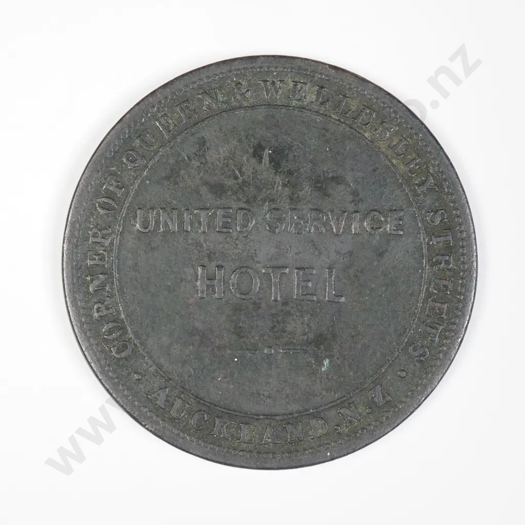 NZ 1874 United Services Hotel Auckland Token Image 1++