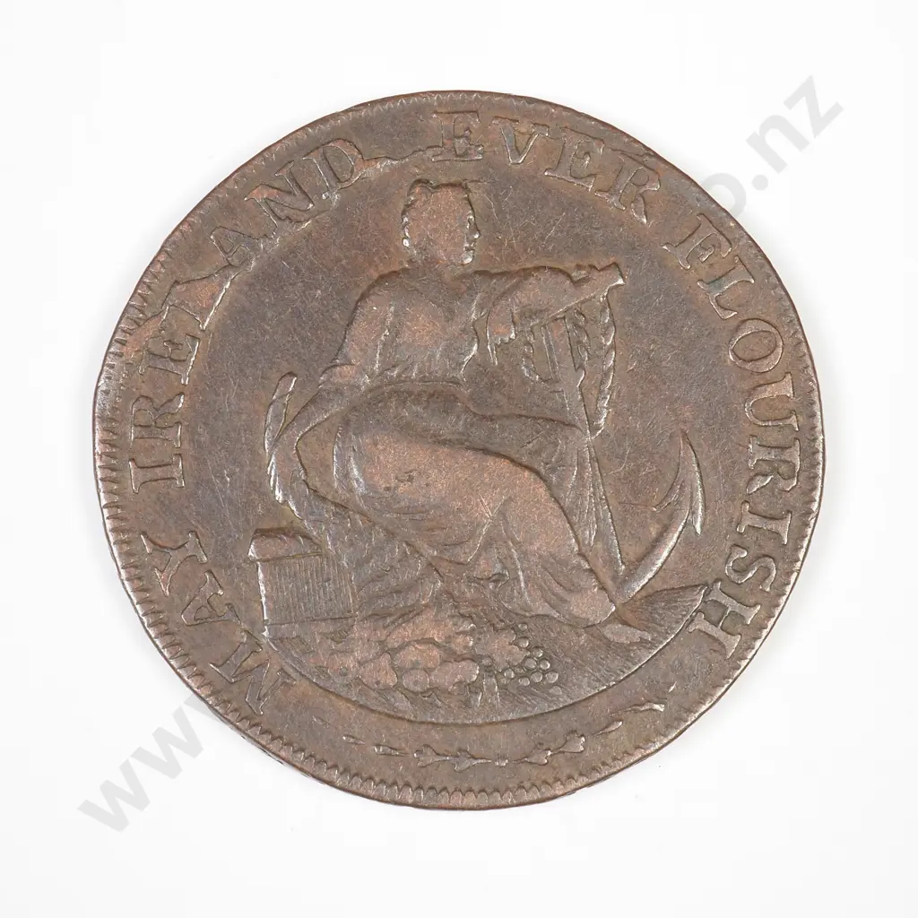 UK 1795 Dublin Half Penny Token. Edge inscribed with the text “PAYABLE AT W. PARKERS OLD BIRMINGHAM WAREHOUSE Image 1++