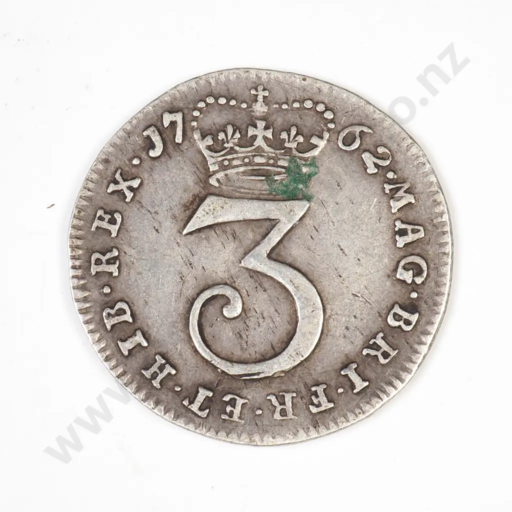 UK 1762 threepence Image 1++