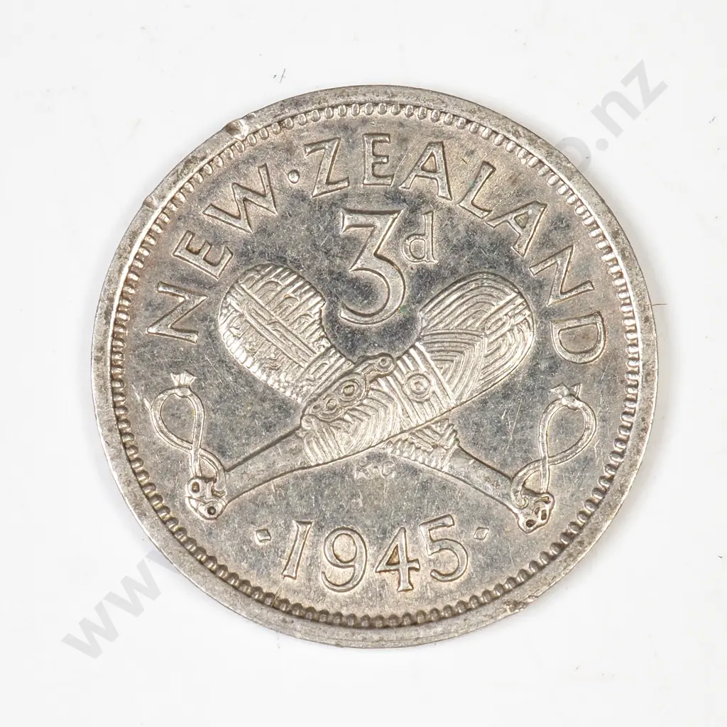 NZ 1945 Threepence Coin - Better Grade Image 1++