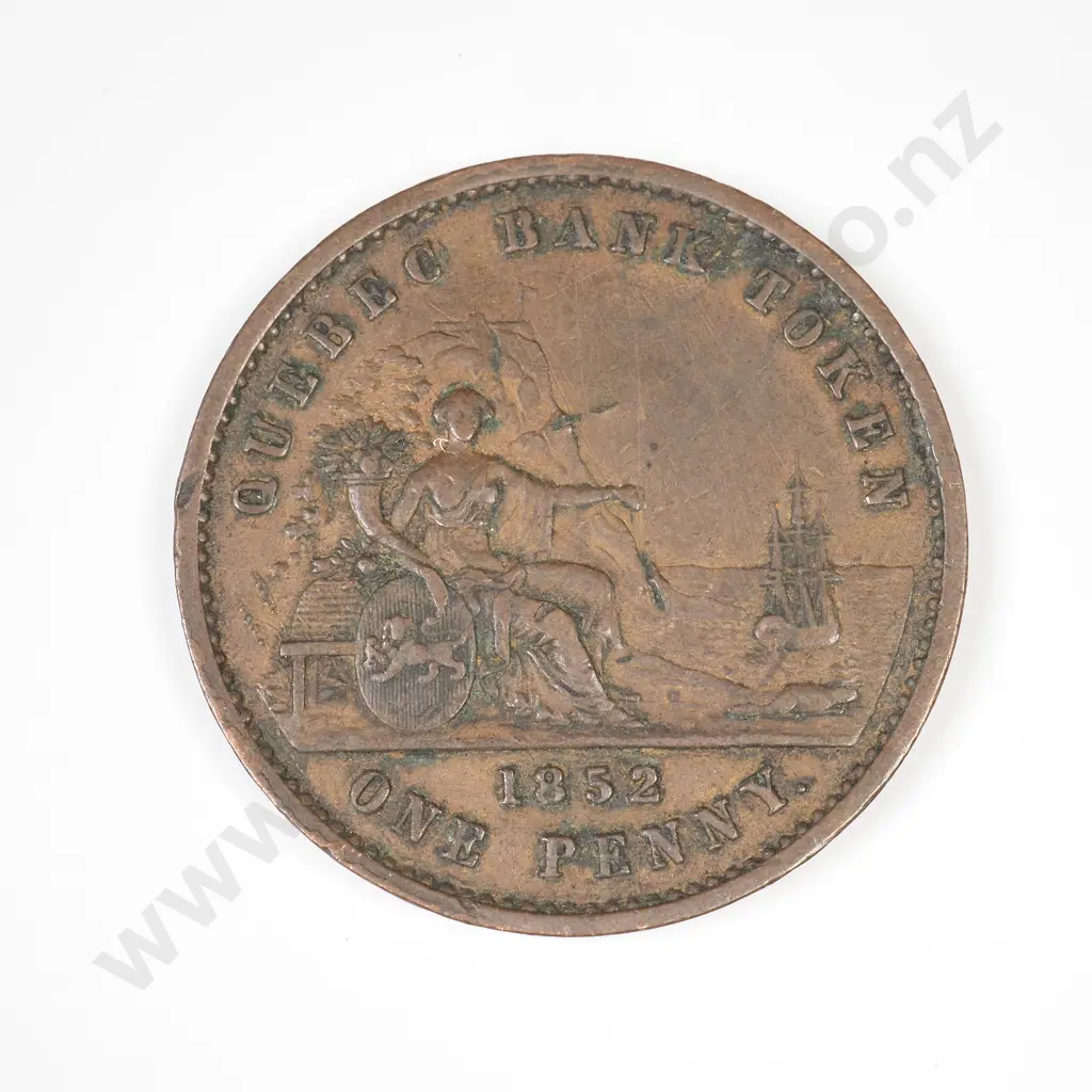 Canada, Quebec 1852 copper one penny bank token Image 1++