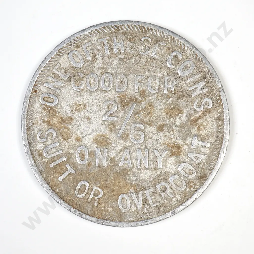 Aluminium 32mm discount token, Hope Brothers, Poneke Clothing, Wellington ( dirty ), C.V $150 Image 1++
